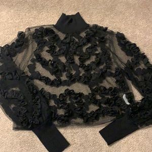 Black Mesh Floral Blouse